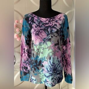 Talbots Women's Pure Merino Wool Purple & Blue Floral Sweater Size Medium